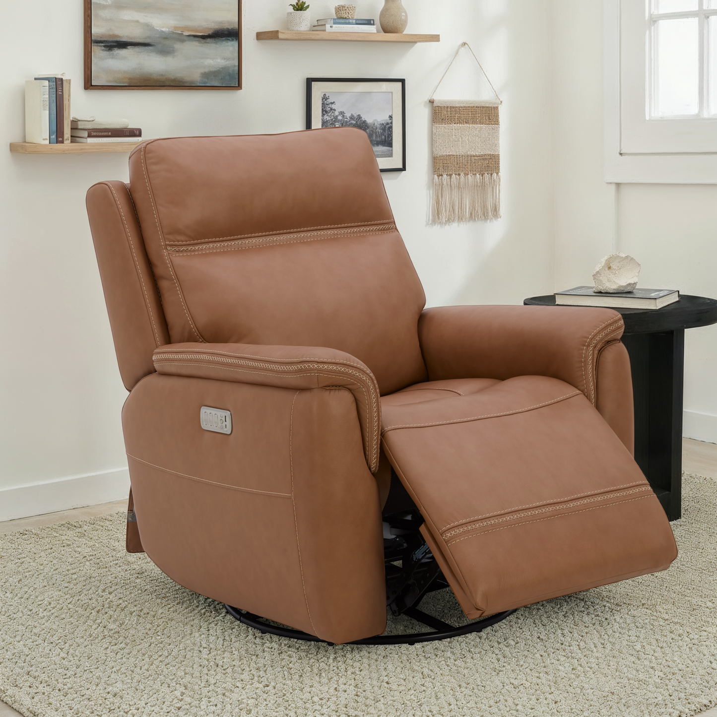 Flexsteel Sawyer Swivel Glider with Power Headrest, Lumbar, Heat & Massage