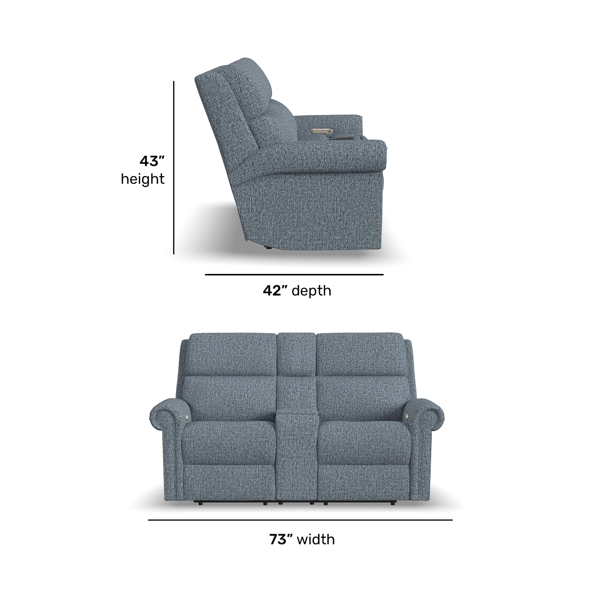 Flexsteel Bernard Power Reclining Loveseat with Console, Power Headrest, & Lumbar