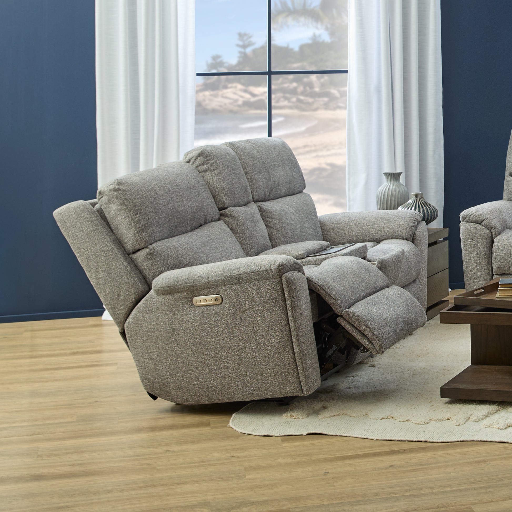 Flexsteel Porter Power Reclining Loveseat with Console, Power Headrests & Lumbar