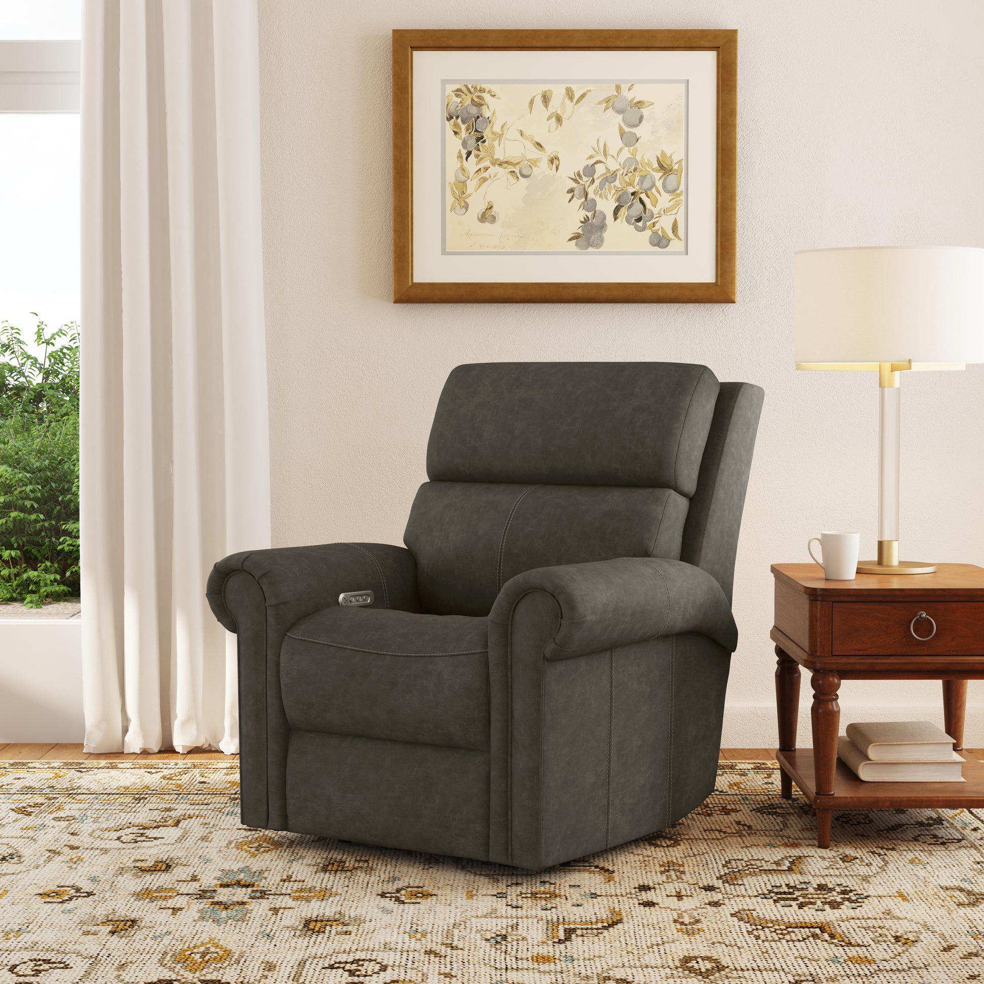 Flexsteel Bernard Power Recliner with Power Headrest & Lumbar