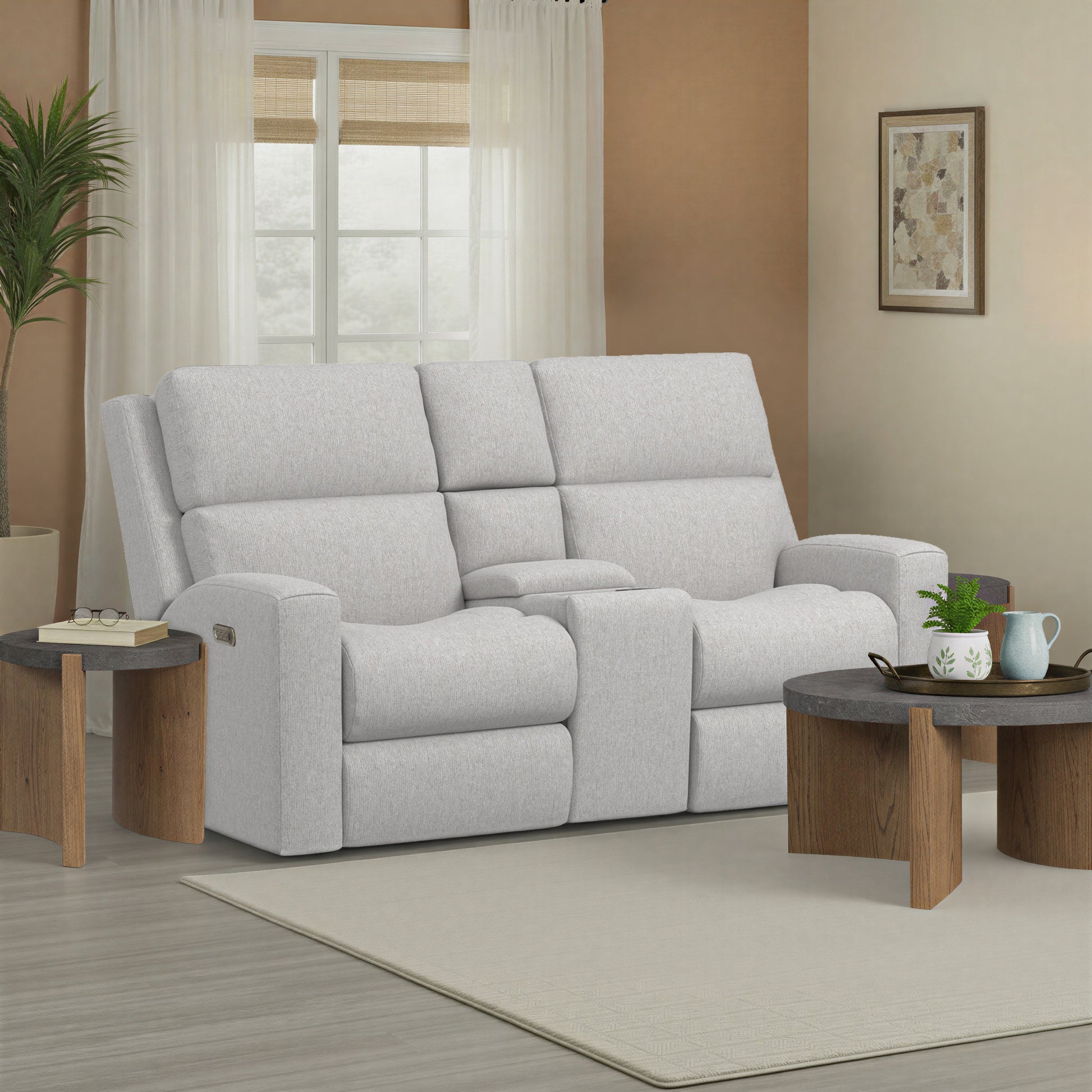 Flexsteel Score Power Reclining Loveseat with Console, Power Headrests & Lumbar