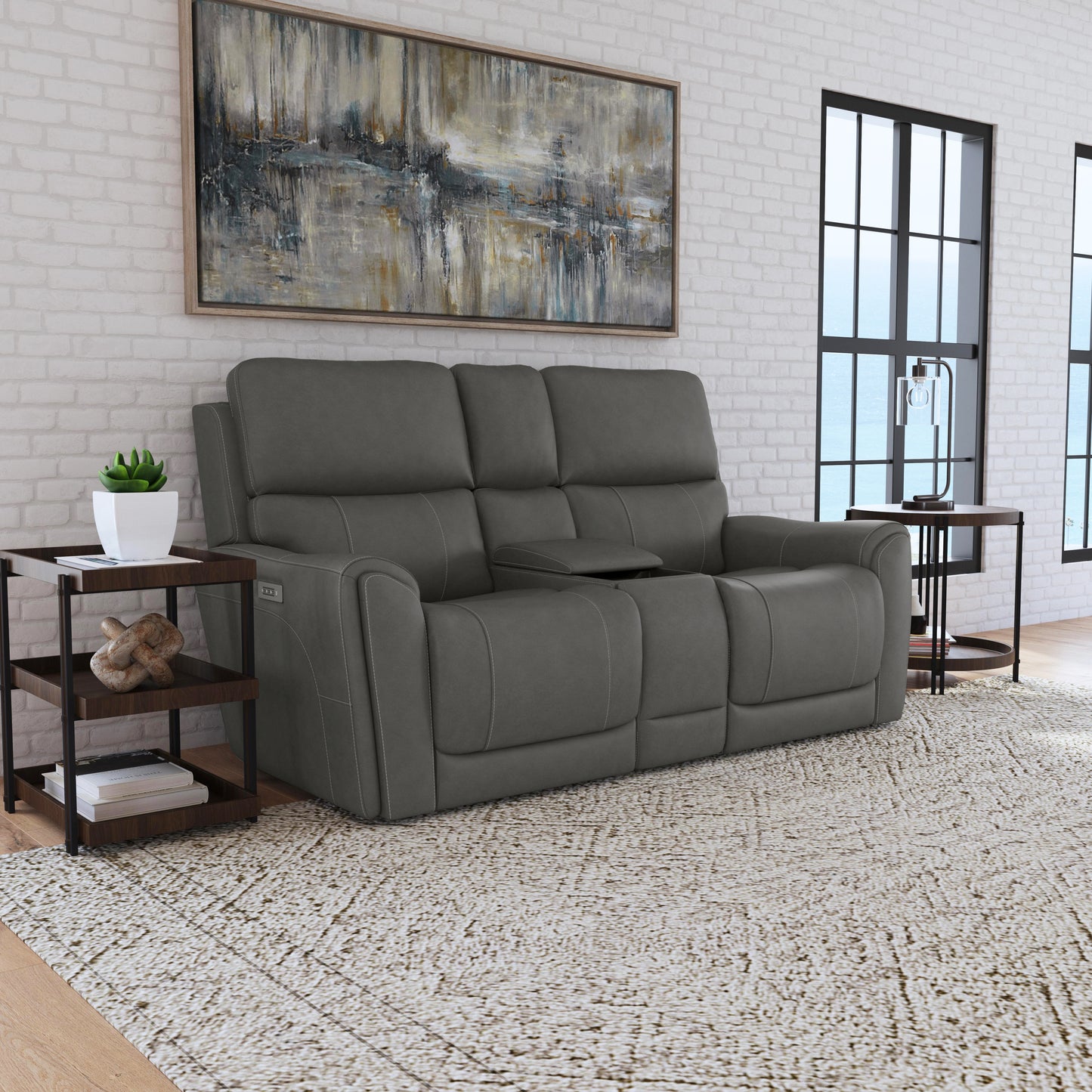 Flexsteel Carter Power Reclining Loveseat with Console & Power Headrests & Lumbar