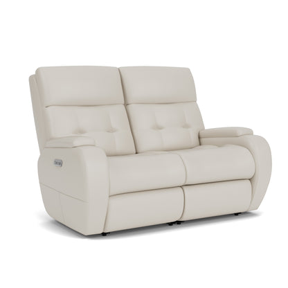 Strait Leather Power Reclining Loveseat with Power Headrests - Chalk