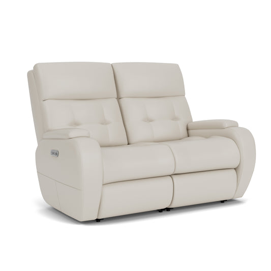 Strait Leather Power Reclining Loveseat with Power Headrests - Chalk