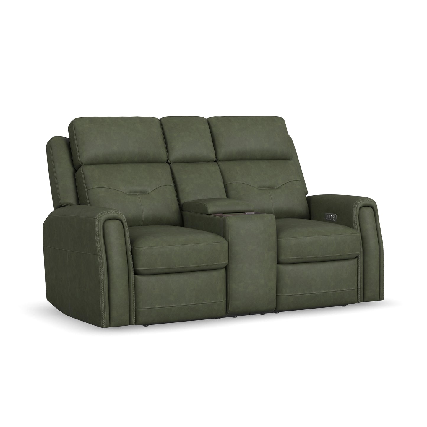 Flexsteel Felix Leather Power Reclining Loveseat with Console, Power Headrest, Lumbar, Heat & Massage
