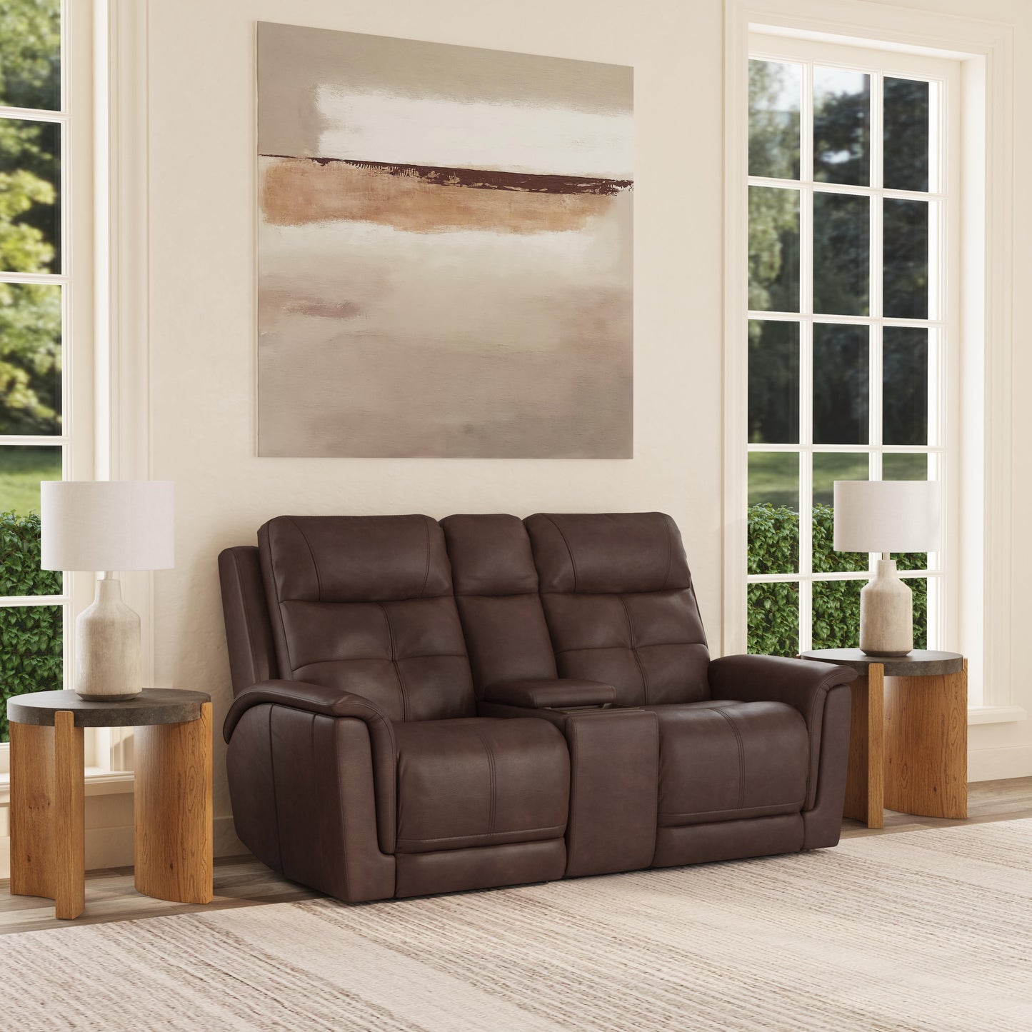 Flexsteel Ranger Power Reclining Loveseat with Console, Power Headrest, Lumbar, Heat & Massage