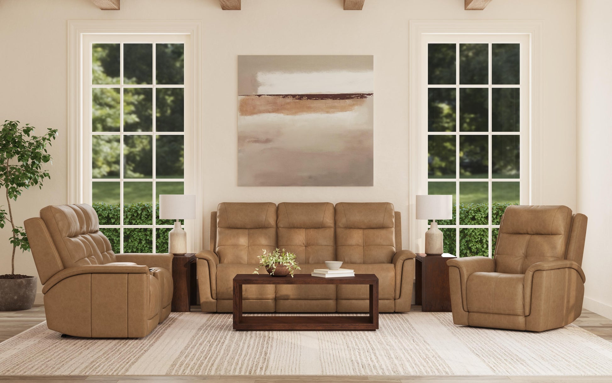Flexsteel Ranger Power Reclining Sofa with Console, Power Headrest, Lumbar, Heat & Massage