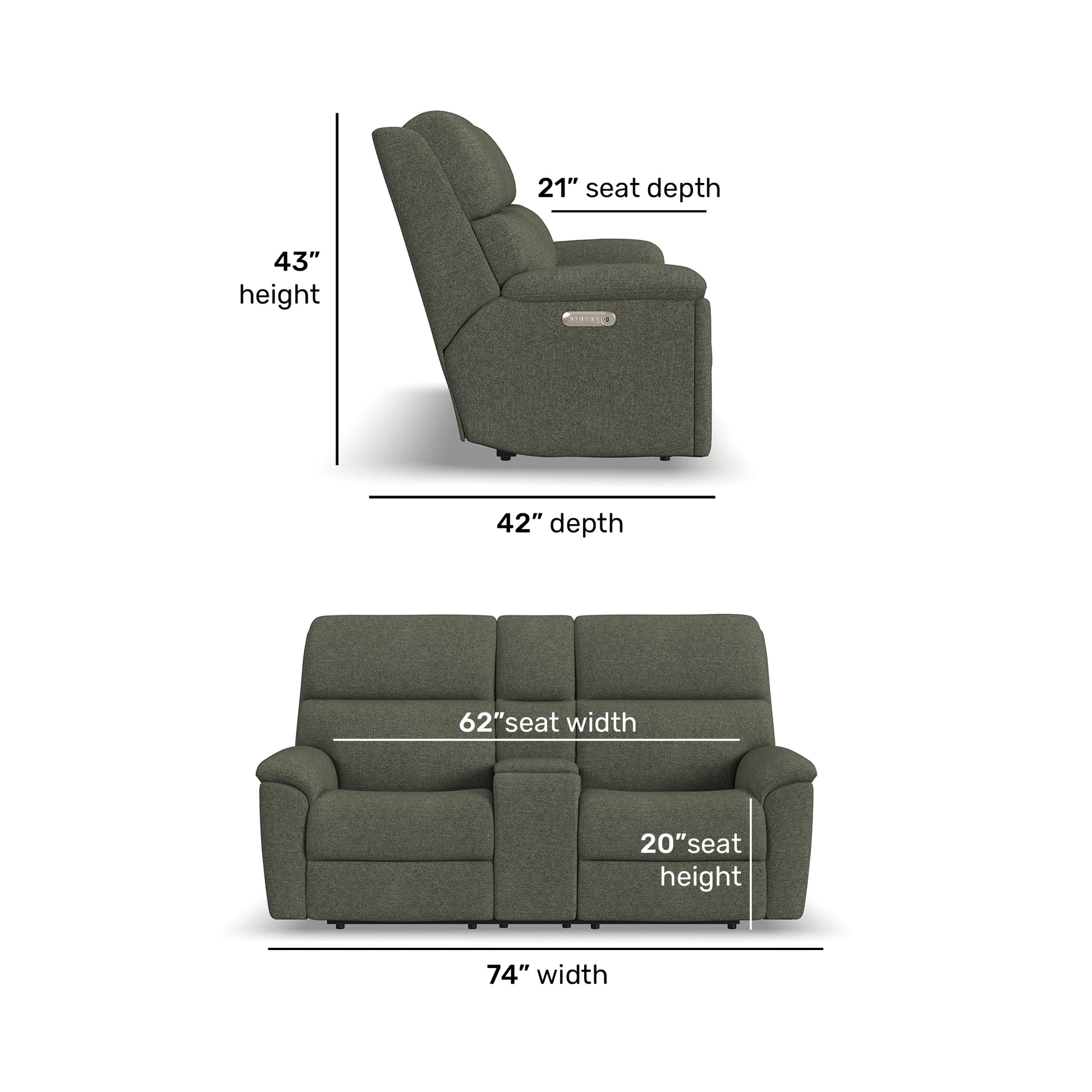 Flexsteel Porter Power Reclining Loveseat with Console, Power Headrest, & Lumbar