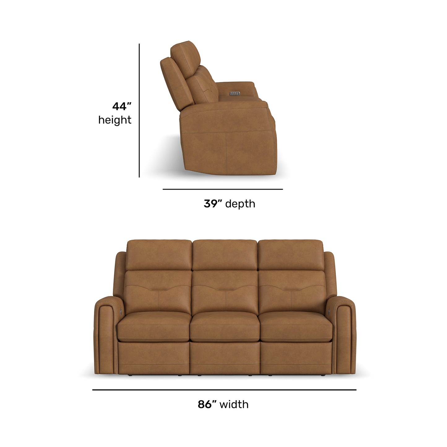 Flexsteel Felix Power Reclining Sofa with Power Headrest, Lumbar, Heat & Massage