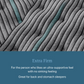 Text on a textured fabric background describing 'Extra Firm' mattress topper.