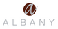 Logo with a stylized letter 'a' in brown circle and text 'ALBANY' below on a white background