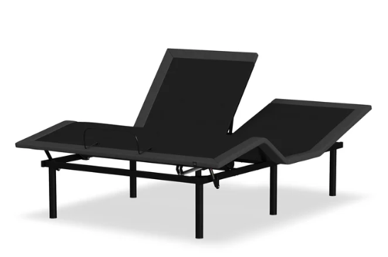 Black adjustable bed with headboard on a white background