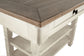 Wooden kitchen island with a gray top and white base