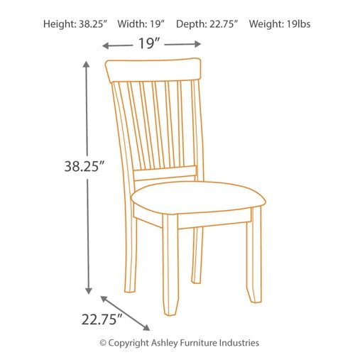 Measurement chart of a chair with dimensions labeled