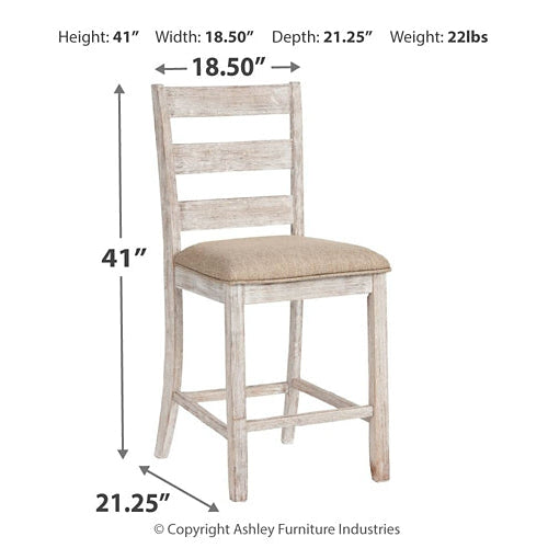 Bar stool with dimensions and weight displayed on a white background