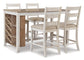 Wooden dining table with four matching chairs on a white background