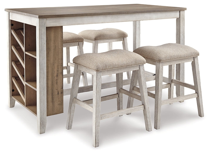 Table with four stools on a white background