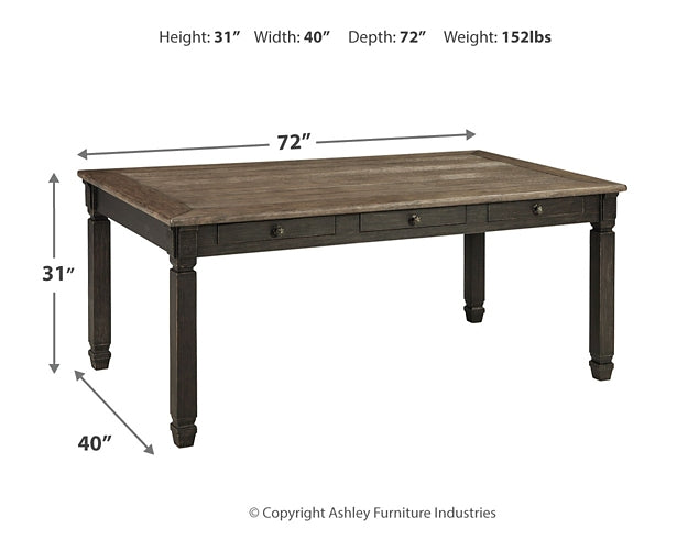 Wooden table with dimensions and weight displayed on a white background