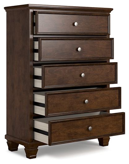 Danabrin Queen Panel Bed with Mirrored Dresser, Chest and Nightstand