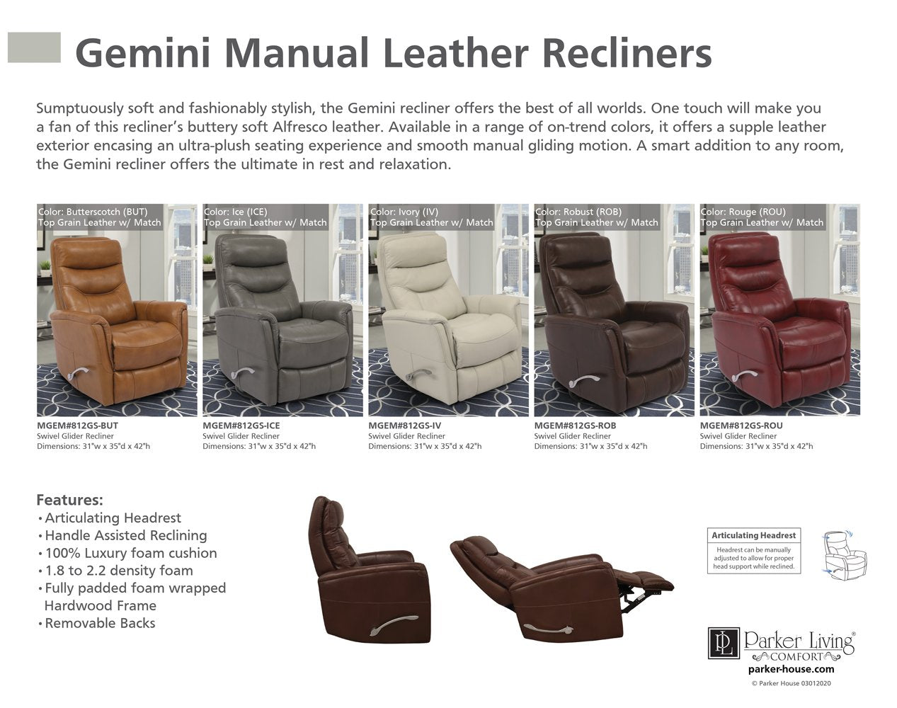 GEMINI - BUTTERSCOTCH MANUAL SWIVEL GLIDER RECLINER