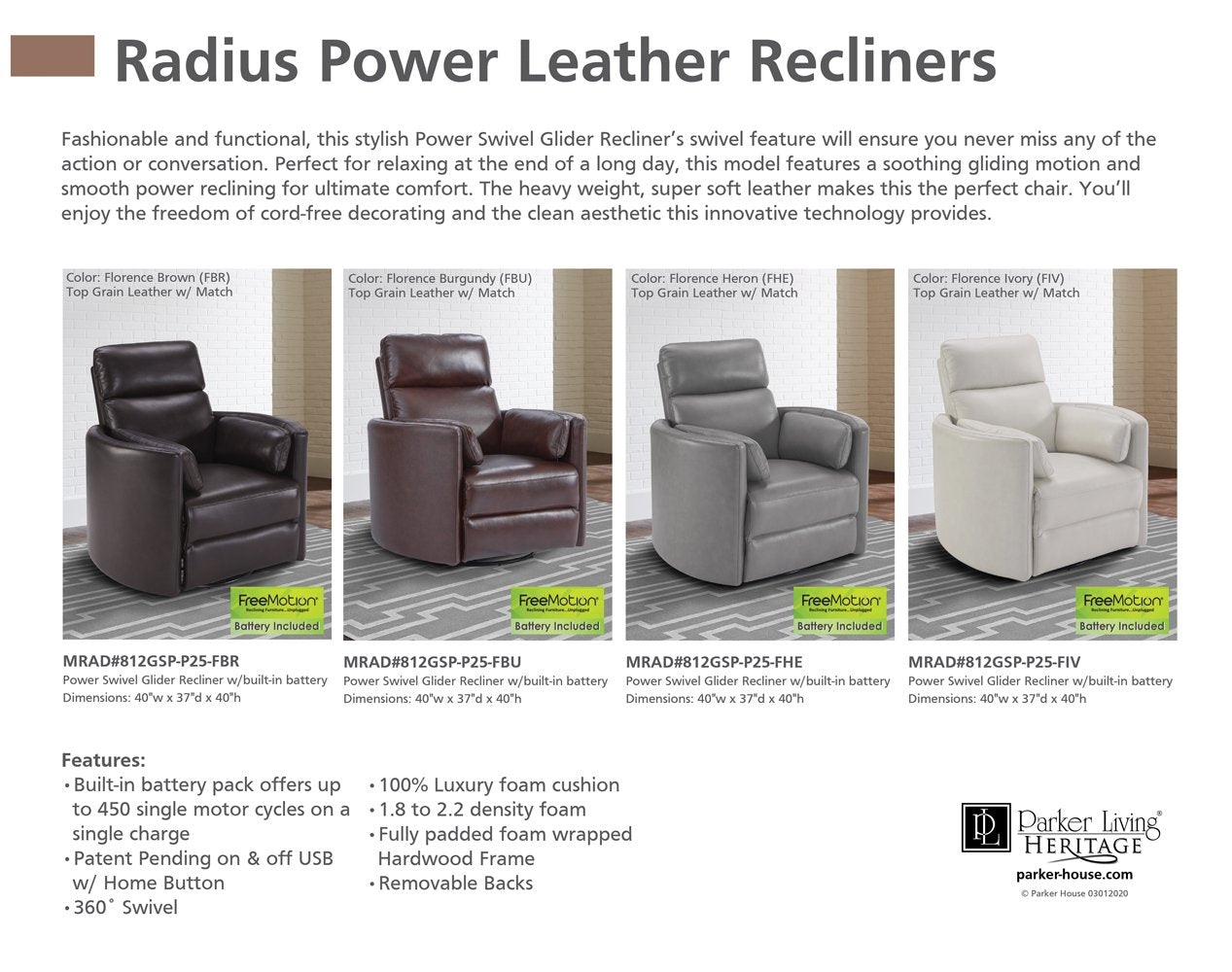 RADIUS - FLORENCE BROWN - POWERED BY FREEMOTION POWER CORDLESS SWIVEL GLIDER RECLINER