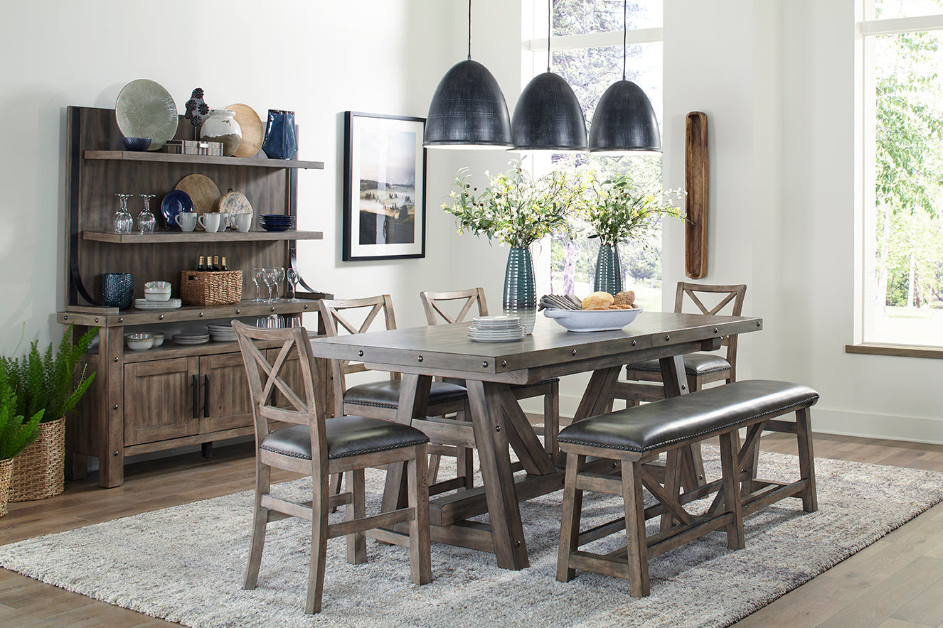 LODGE DINING DINING COUNTER HEIGHT TABLE 86 IN. X 42 IN. TO 110 IN, (24 IN BUTTERFLY LEAF)