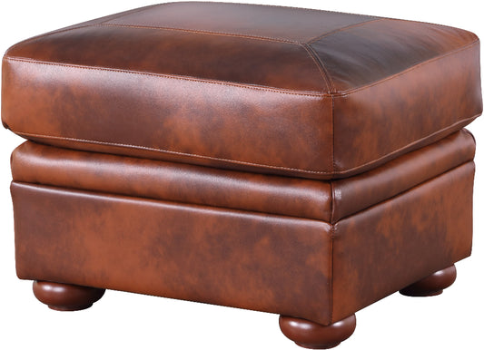 Brown leather ottoman on a white background