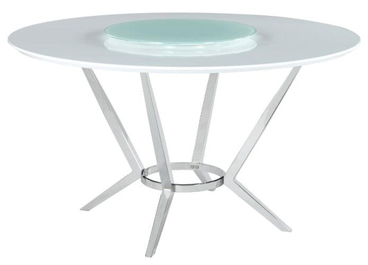 Abby Round Dining Table with Lazy Susan White and Chrome