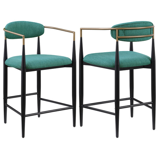 Tina Metal Counter Height Bar Stool with Upholstered Back and Seat Green (Set of 2)