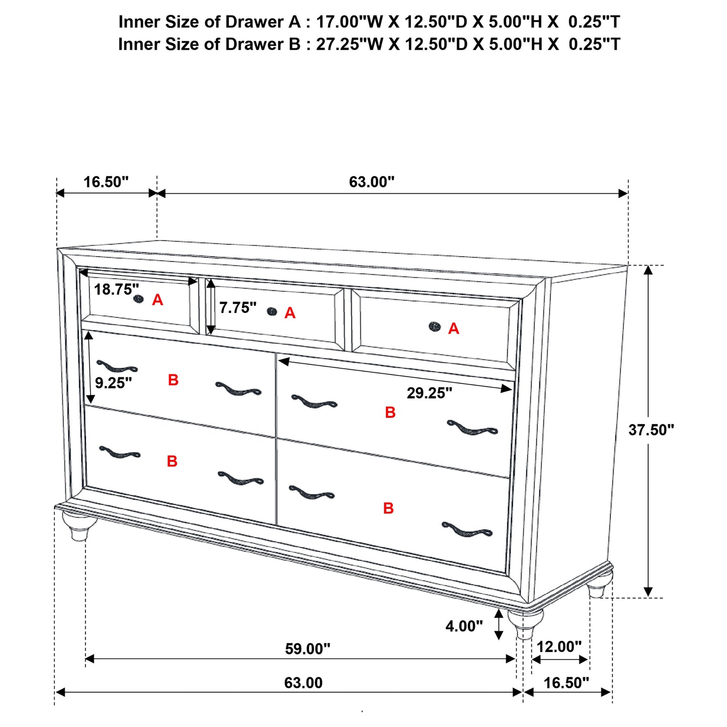 Barzini 7-drawer Dresser Black