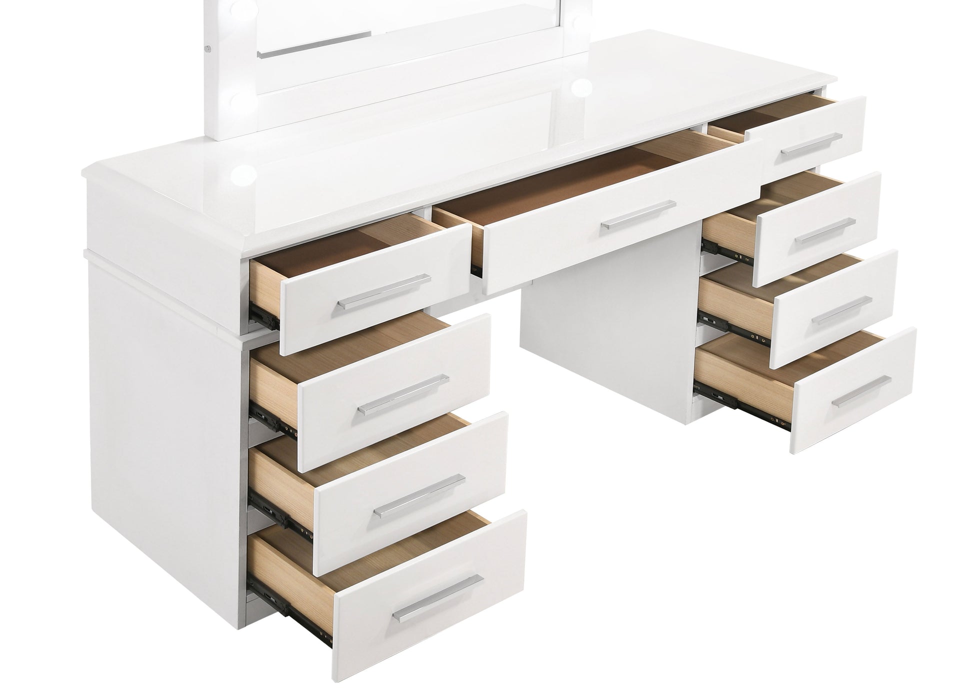 Felicity 9 drawer Vanity Table Lighted Mirror Glossy White Longstreet Living