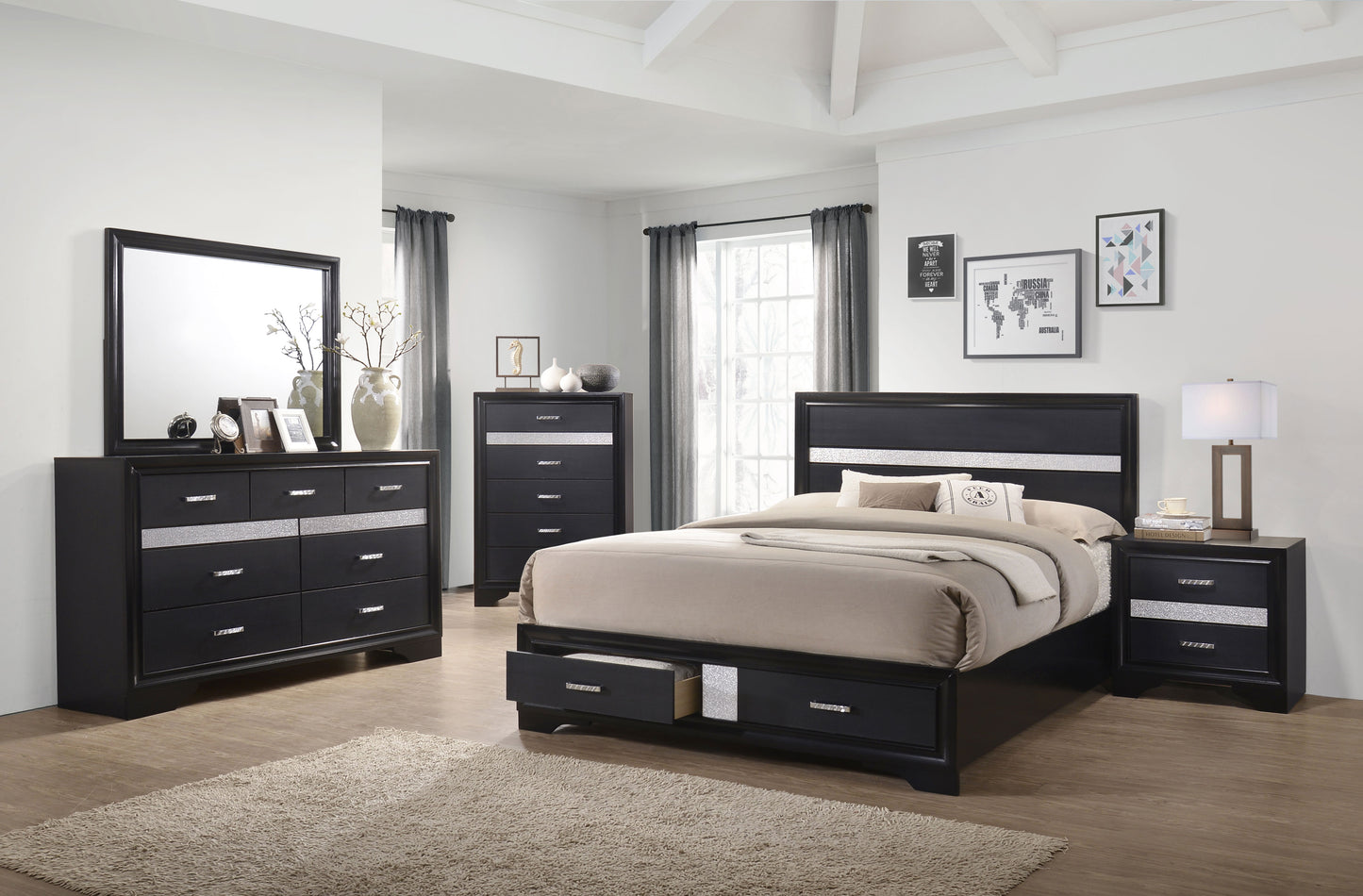 Miranda 3-drawer Nightstand Bedside Table Black