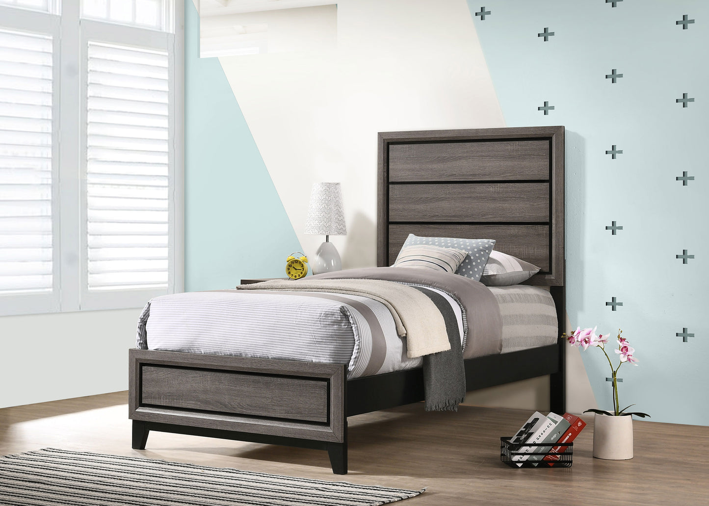 Watson Wood Twin Panel Bed Grey Oak