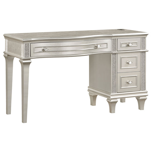 Evangeline 4-drawer Vanity Table with Faux Diamond Trim Silver and Ivory