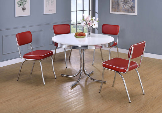 Retro 5-piece Round Dining Set Glossy White and Red