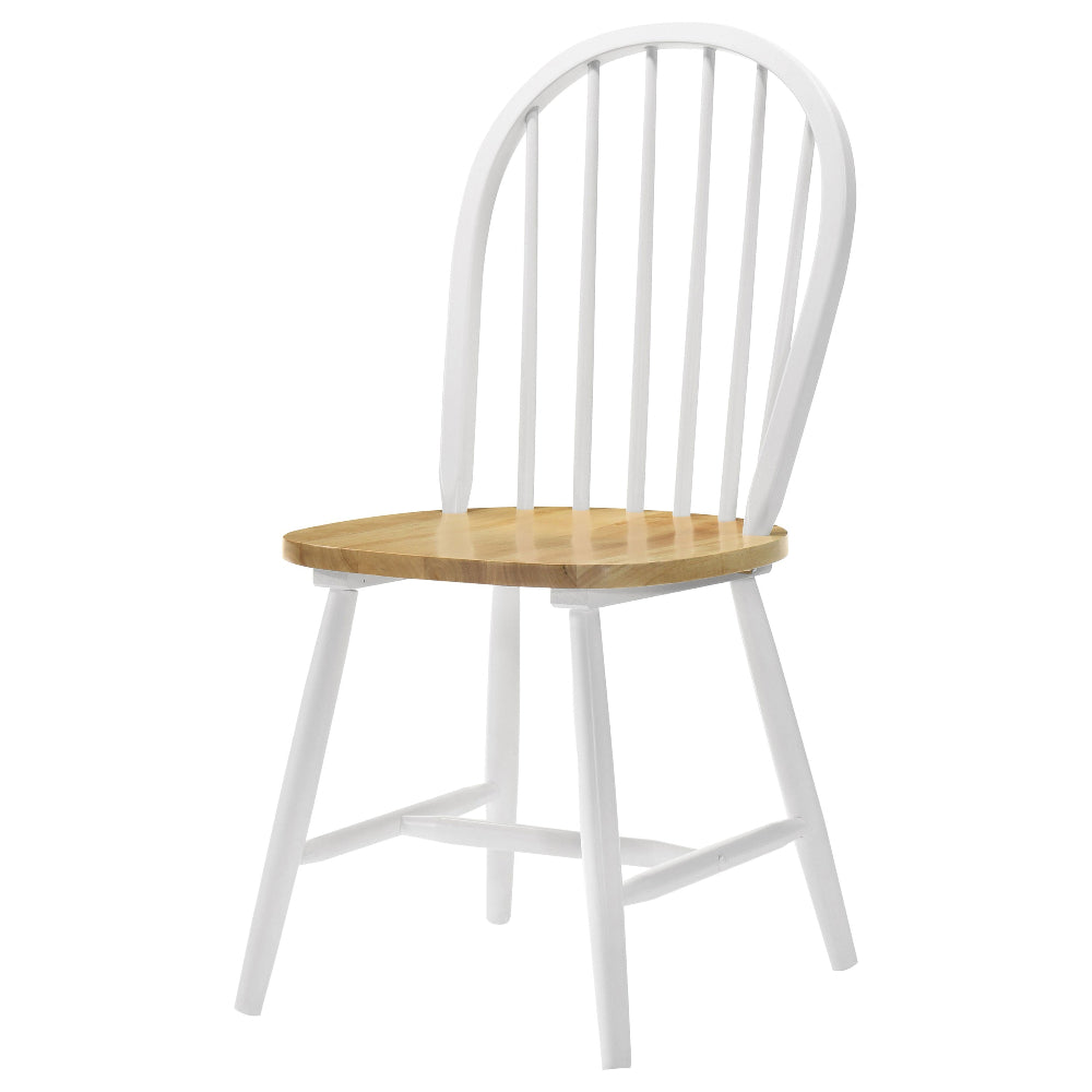 Chair with white frame and wooden seat on a white background