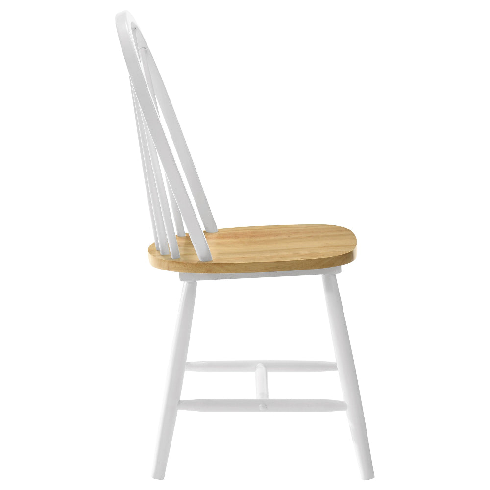 Chair with white frame and wooden seat on a white background