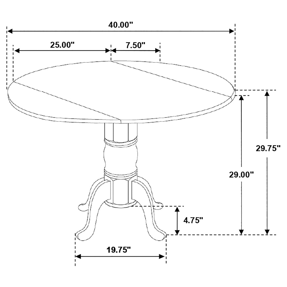 Measurement diagram of a round table with dimensions labeled