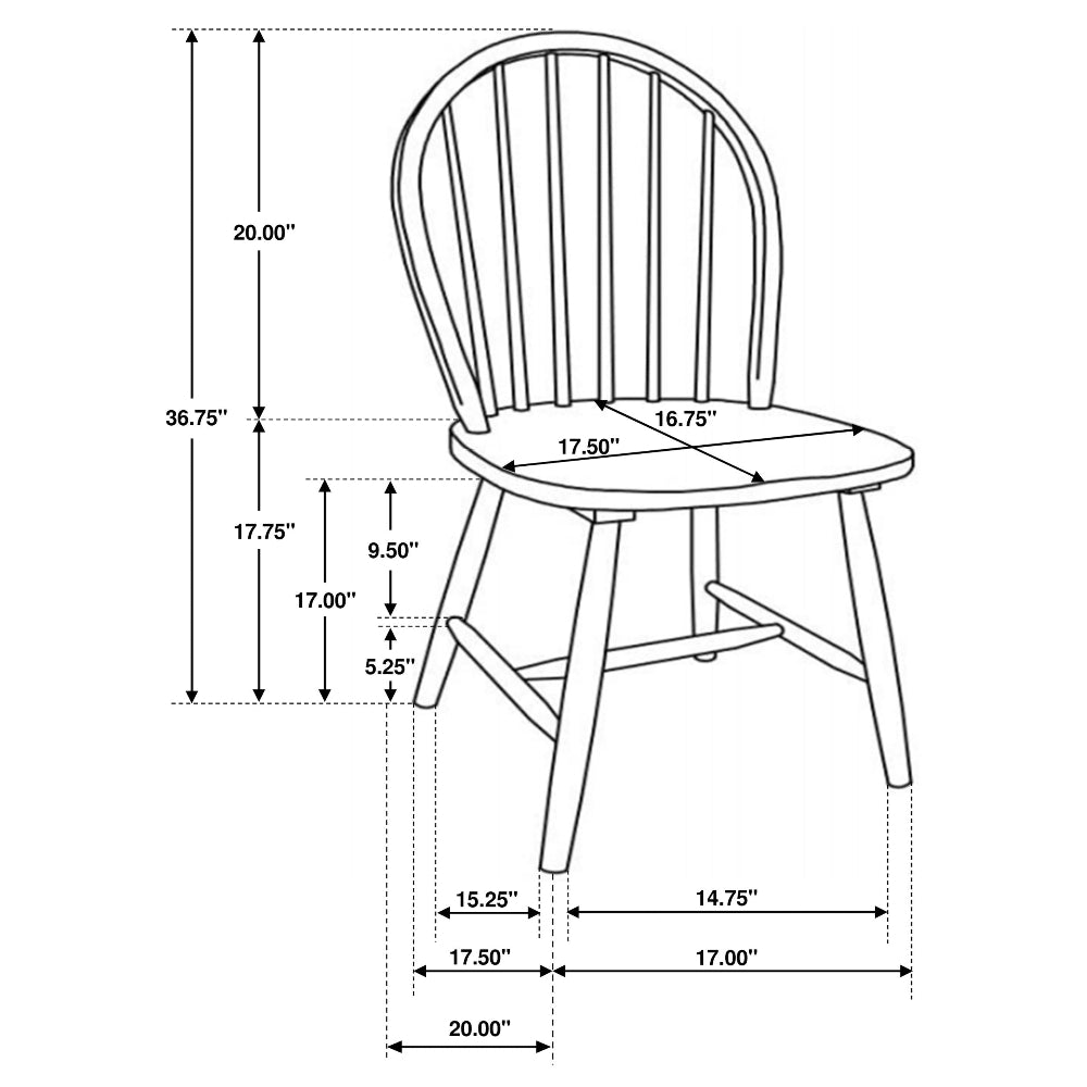 Technical drawing of a wooden chair with dimensions labeled
