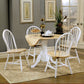 Dining room with a wooden table and chairs on a beige rug.