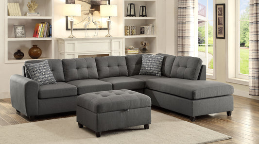 Stonenesse Upholstered Tufted Sectional with Storage Ottoman Grey