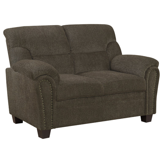 Clementine Upholstered Loveseat with Nailhead Trim Brown