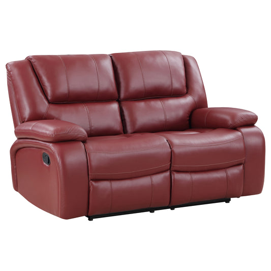 Camila Upholstered Motion Reclining Loveseat Red Faux Leather