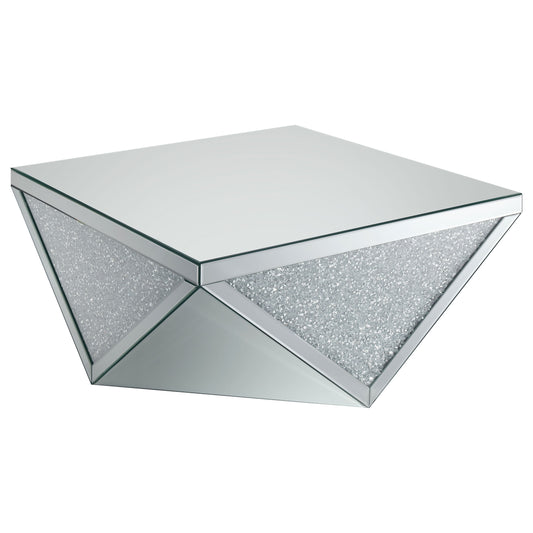 Amore Square Mirrored Acrylic Crystal Coffee Table Silver