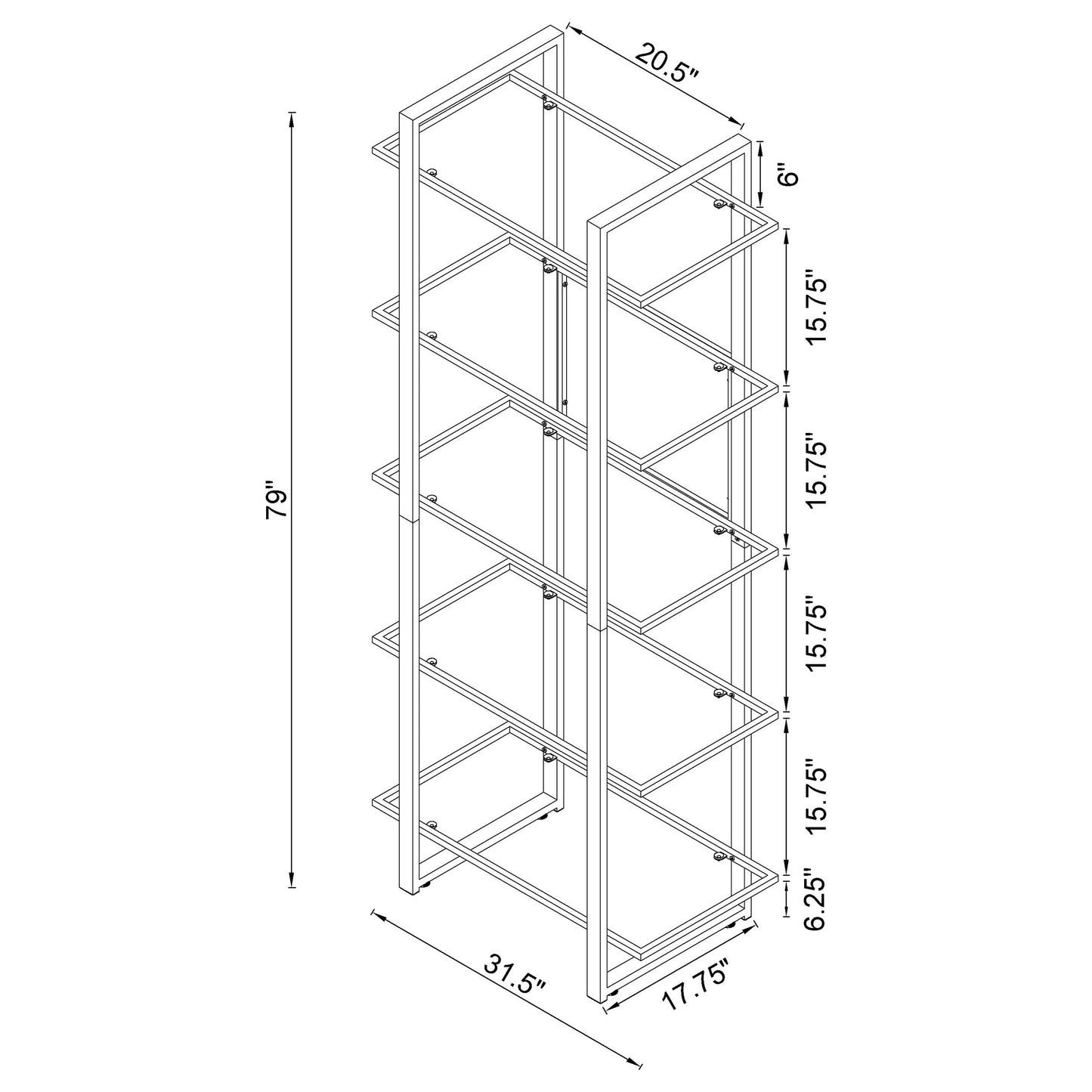 Hartford Glass Shelf Bookcase Chrome