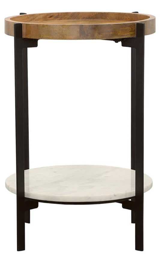 Adhvik Round End Side Table Marble Shelf Natural and Black
