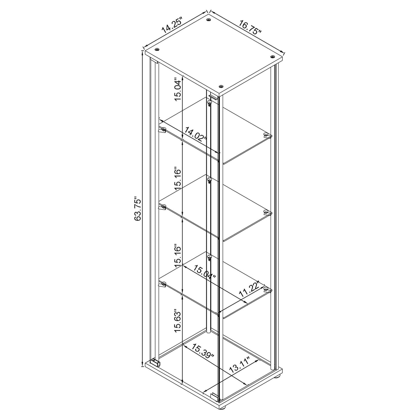 Bellatrix 3-shelf Clear Glass Curio Cabinet Cappuccino