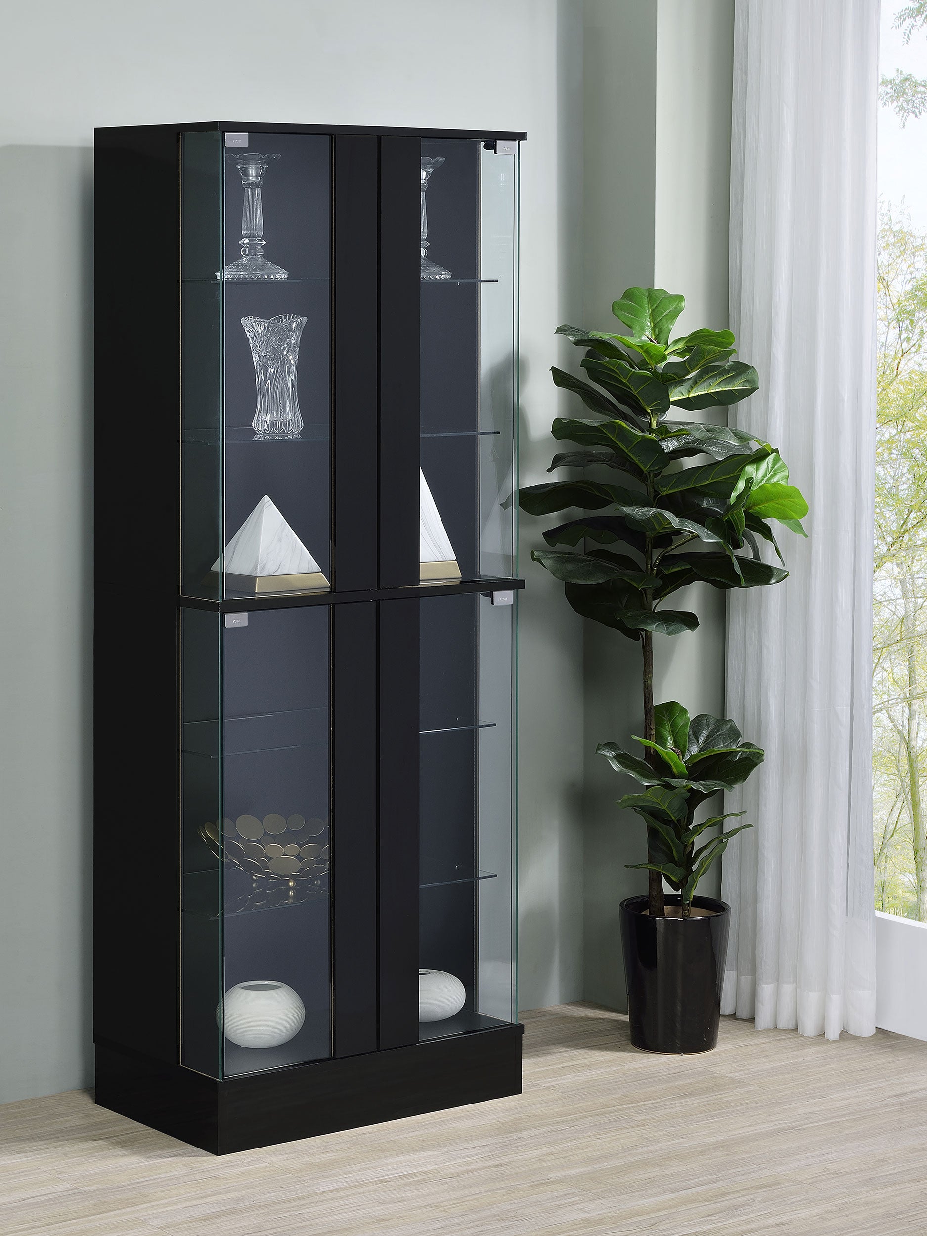 Cabra 4 door LED Curio Display Cabinet Black High Gloss Longstreet Living