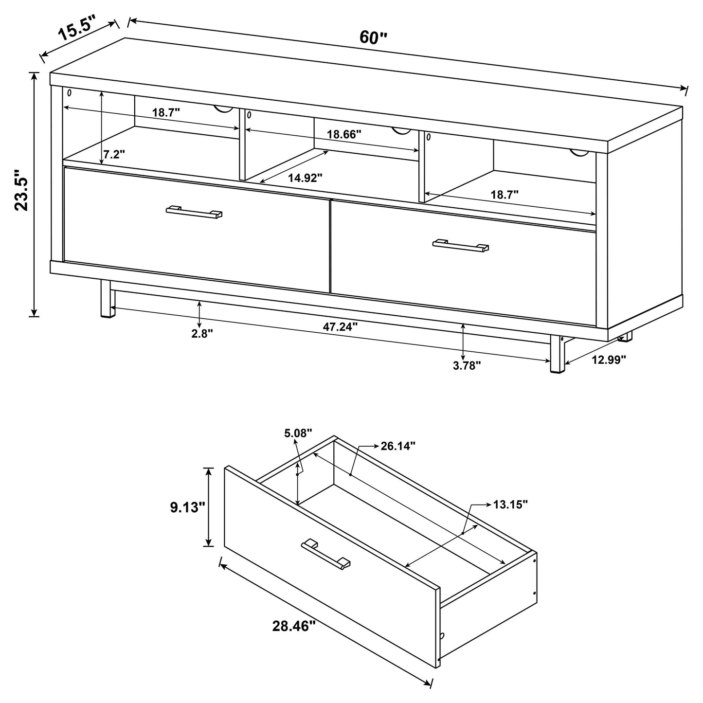 Casey 2-drawer Engineered Wood 60-inch TV Stand White