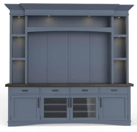 AMERICANA MODERN - DENIM 92 IN. TV CONSOLE WITH HUTCH, BACKPANEL AND LED LIGHTS